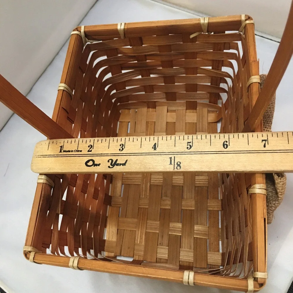 Woven Wood Basket Unisex Small Brown‎ Burlap Bow Rustic Decor Farmhouse